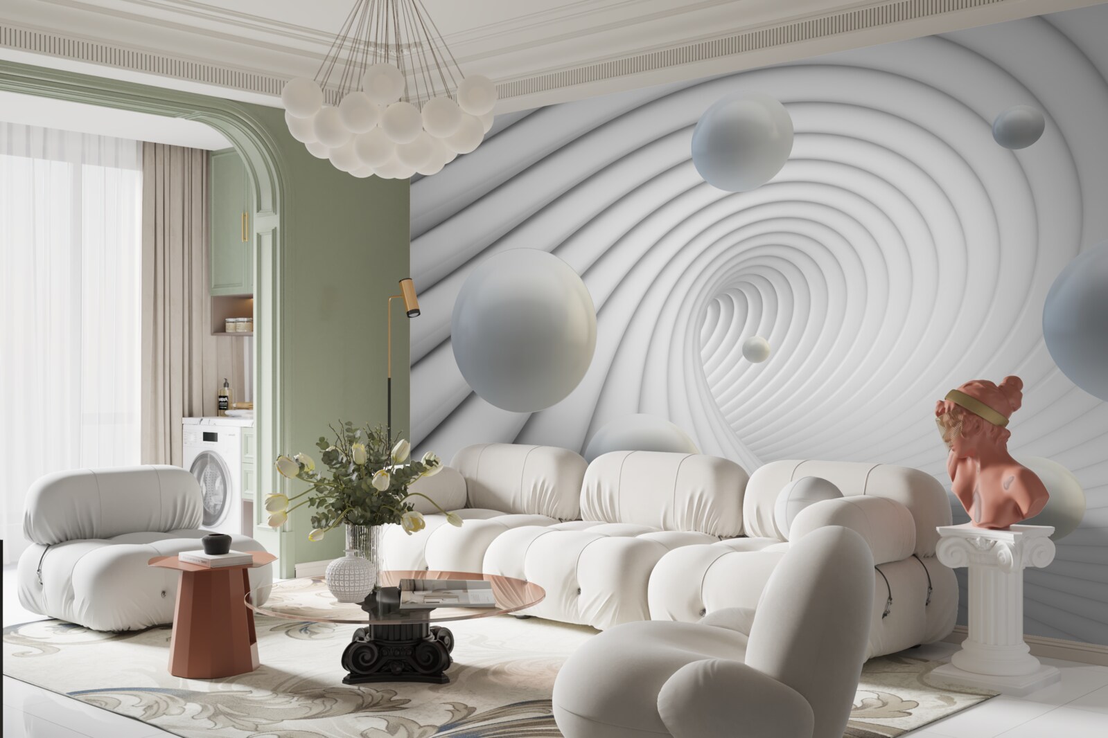 Fotobehang witte ballen zweven soepel in de lucht