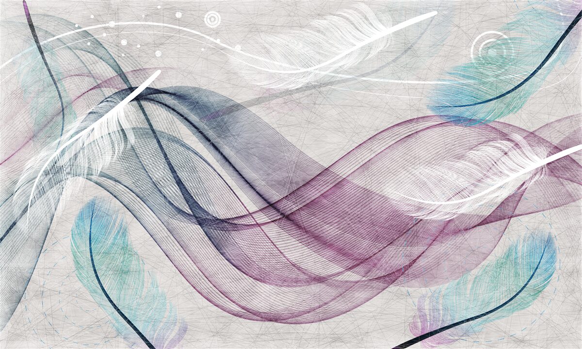 Fotobehang abstract in de kleuren van veren en golven