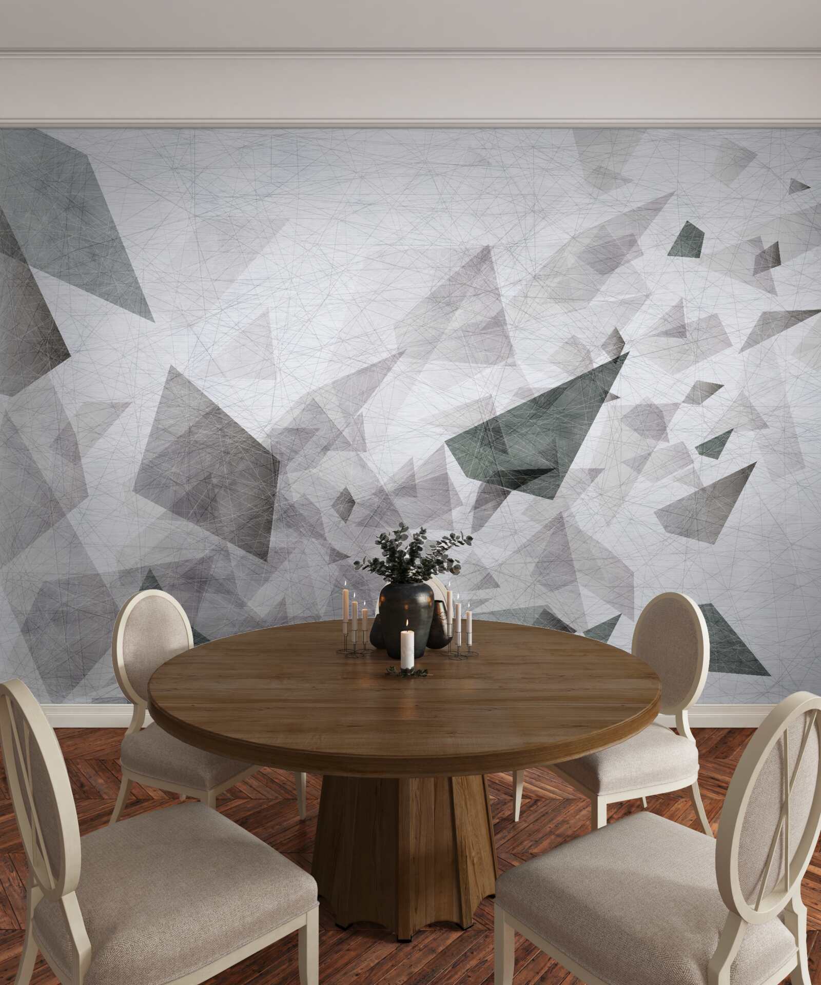 Fotobehang grijze achtergrond met abstract draadpatroon