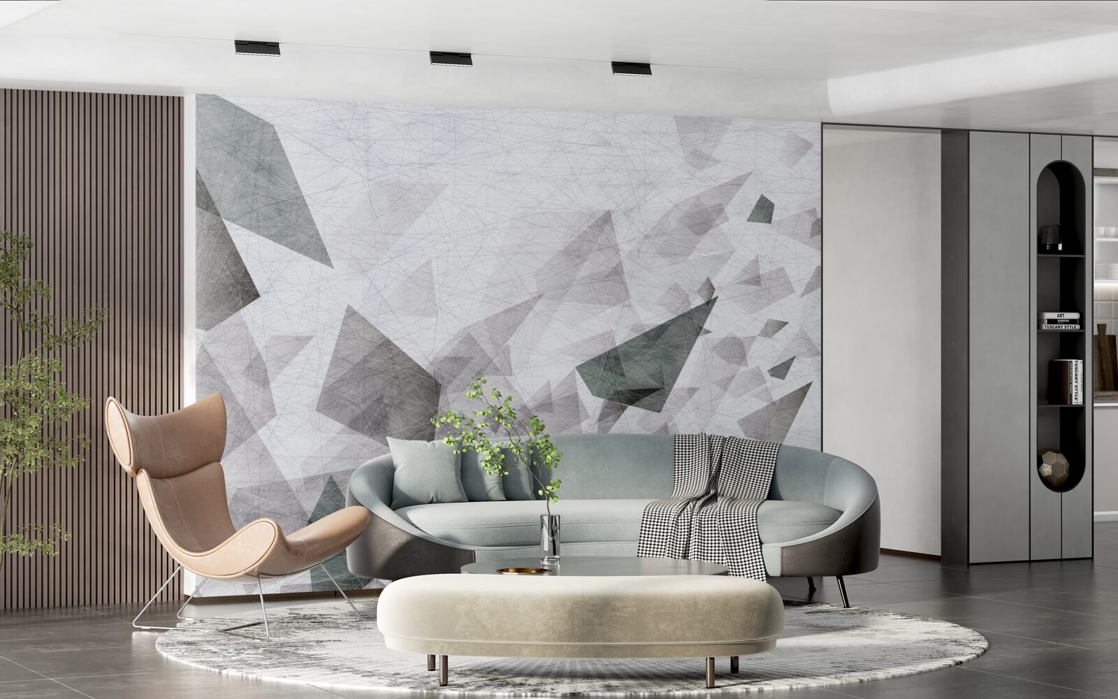 Fotobehang grijze achtergrond met abstract draadpatroon