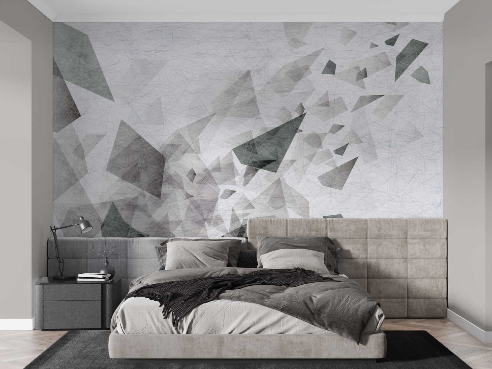 Fotobehang grijze achtergrond met abstract draadpatroon