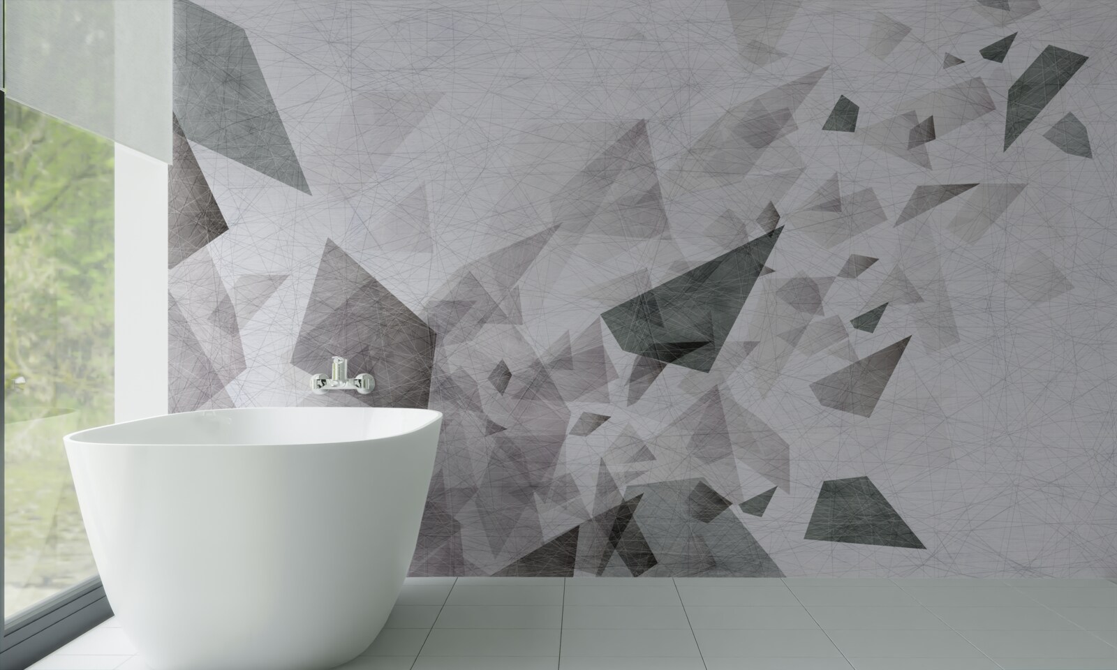 Fotobehang grijze achtergrond met abstract draadpatroon