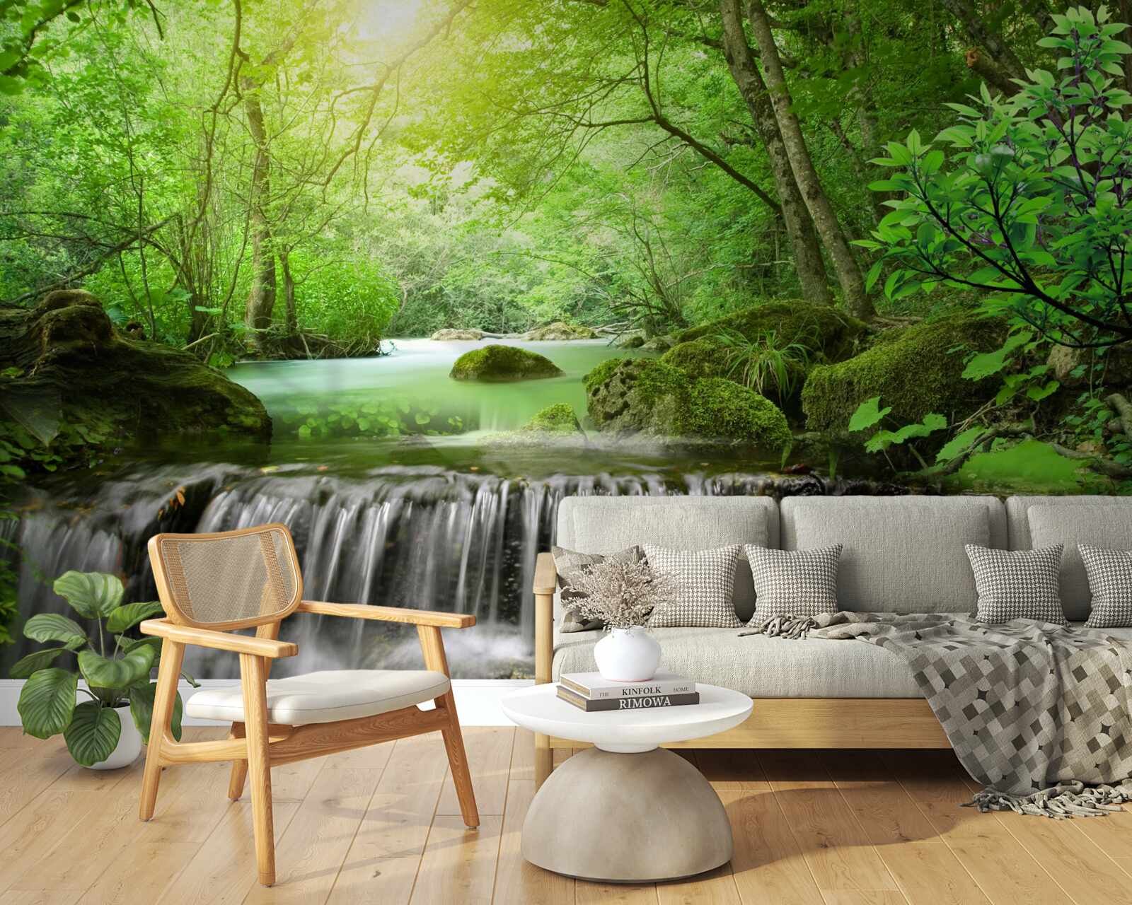 Fotobehang zonnestralen bereiken de waterval