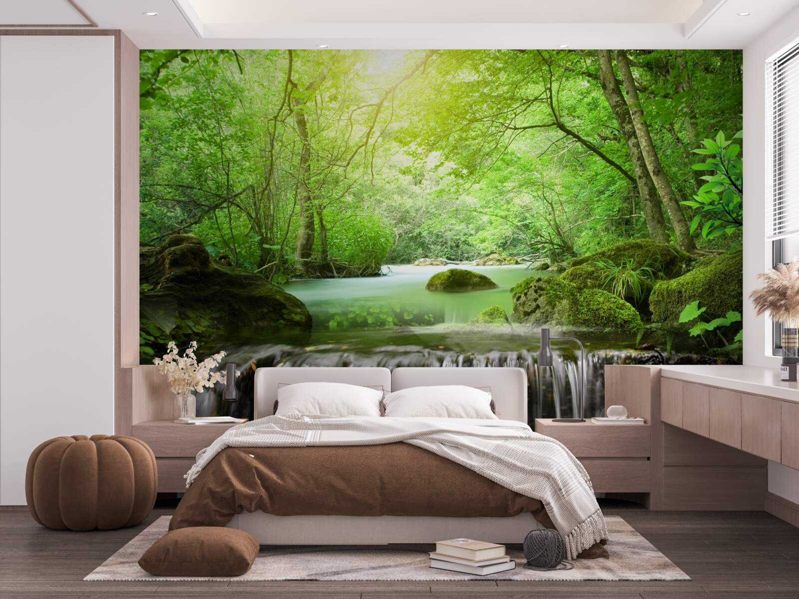 Fotobehang zonnestralen bereiken de waterval