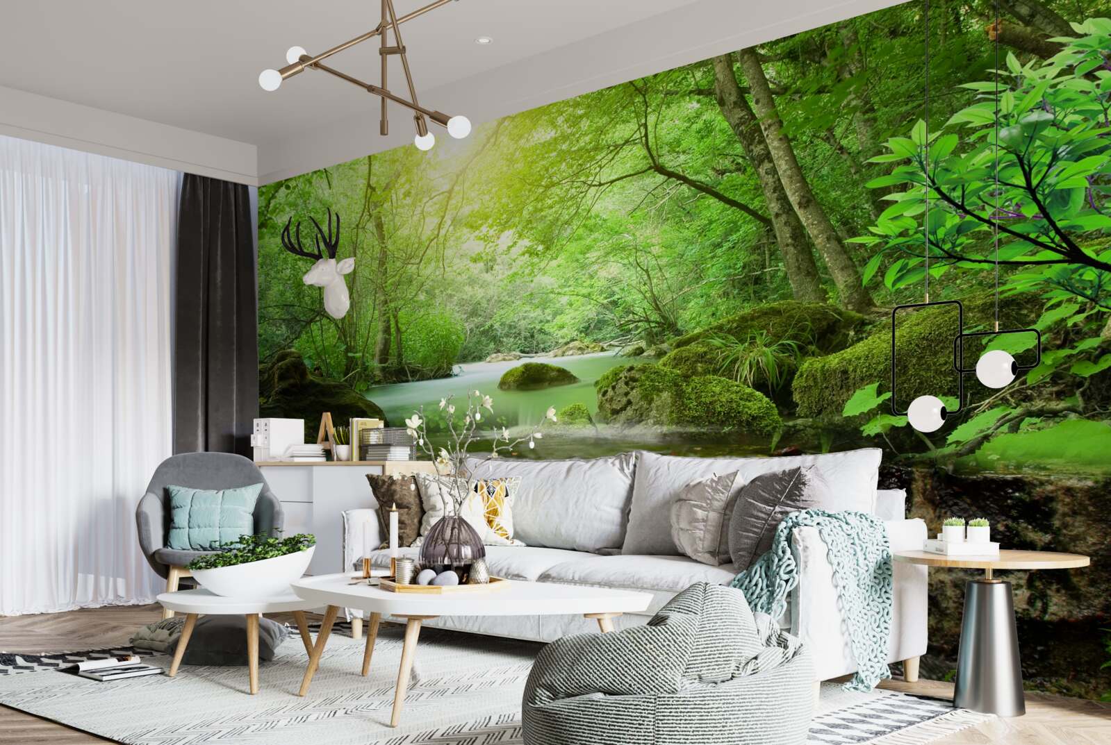 Fotobehang zonnestralen bereiken de waterval