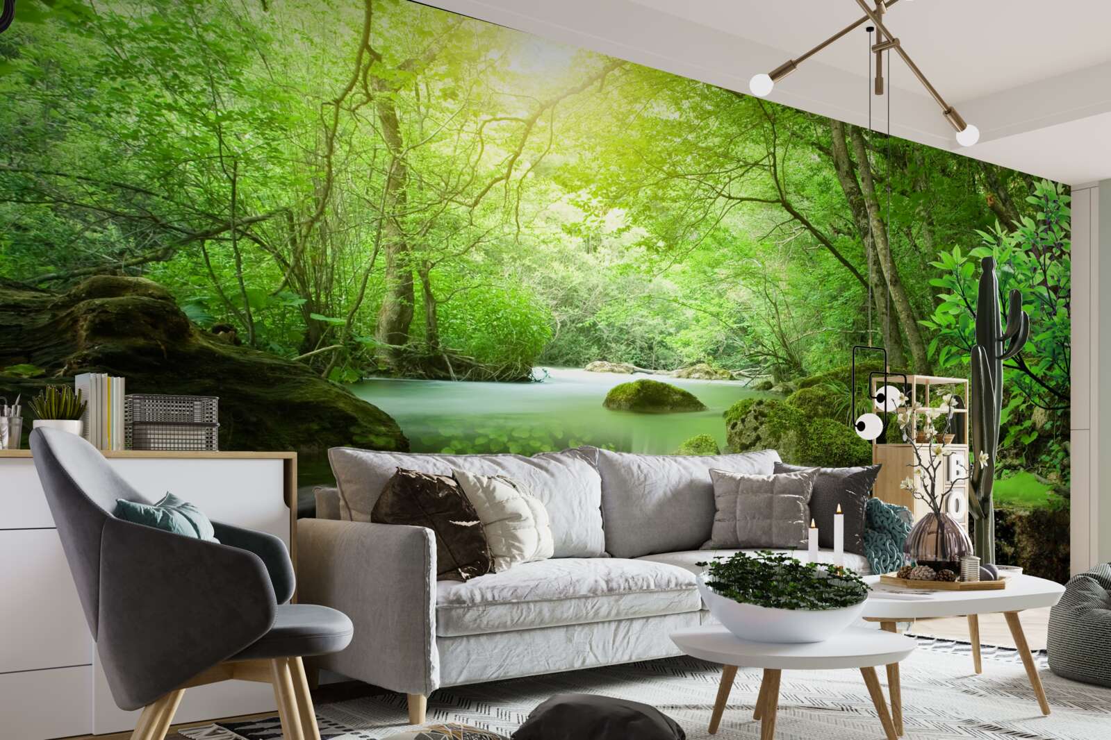 Fotobehang zonnestralen bereiken de waterval