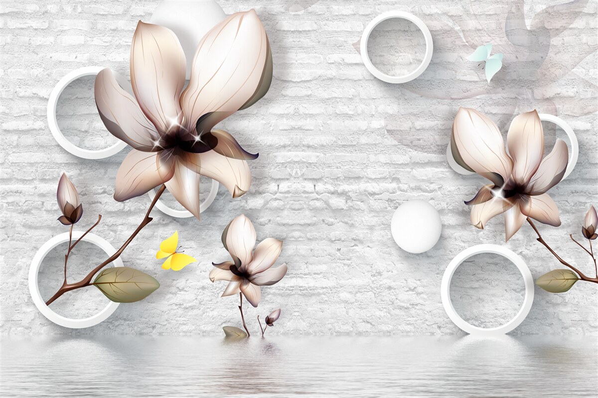 Fotobehang kleurrijke knoppen op een ongewone bakstenen achtergrond