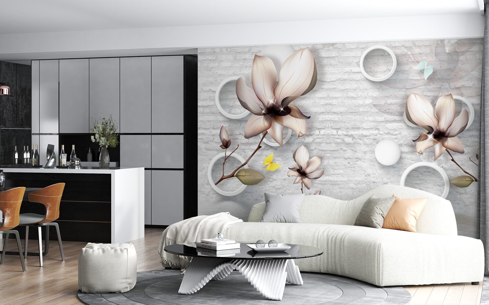 Fotobehang kleurrijke knoppen op een ongewone bakstenen achtergrond