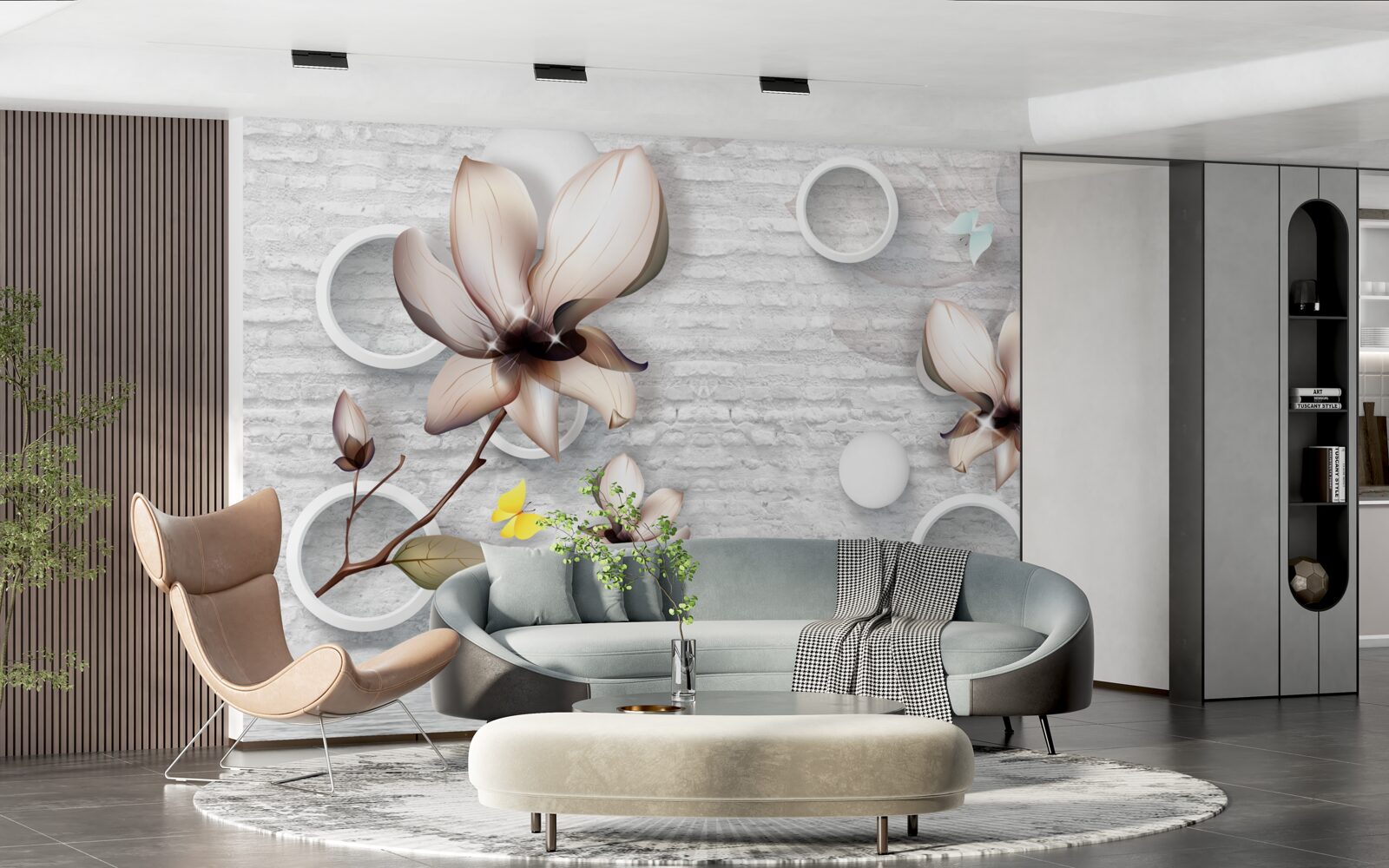 Fotobehang kleurrijke knoppen op een ongewone bakstenen achtergrond