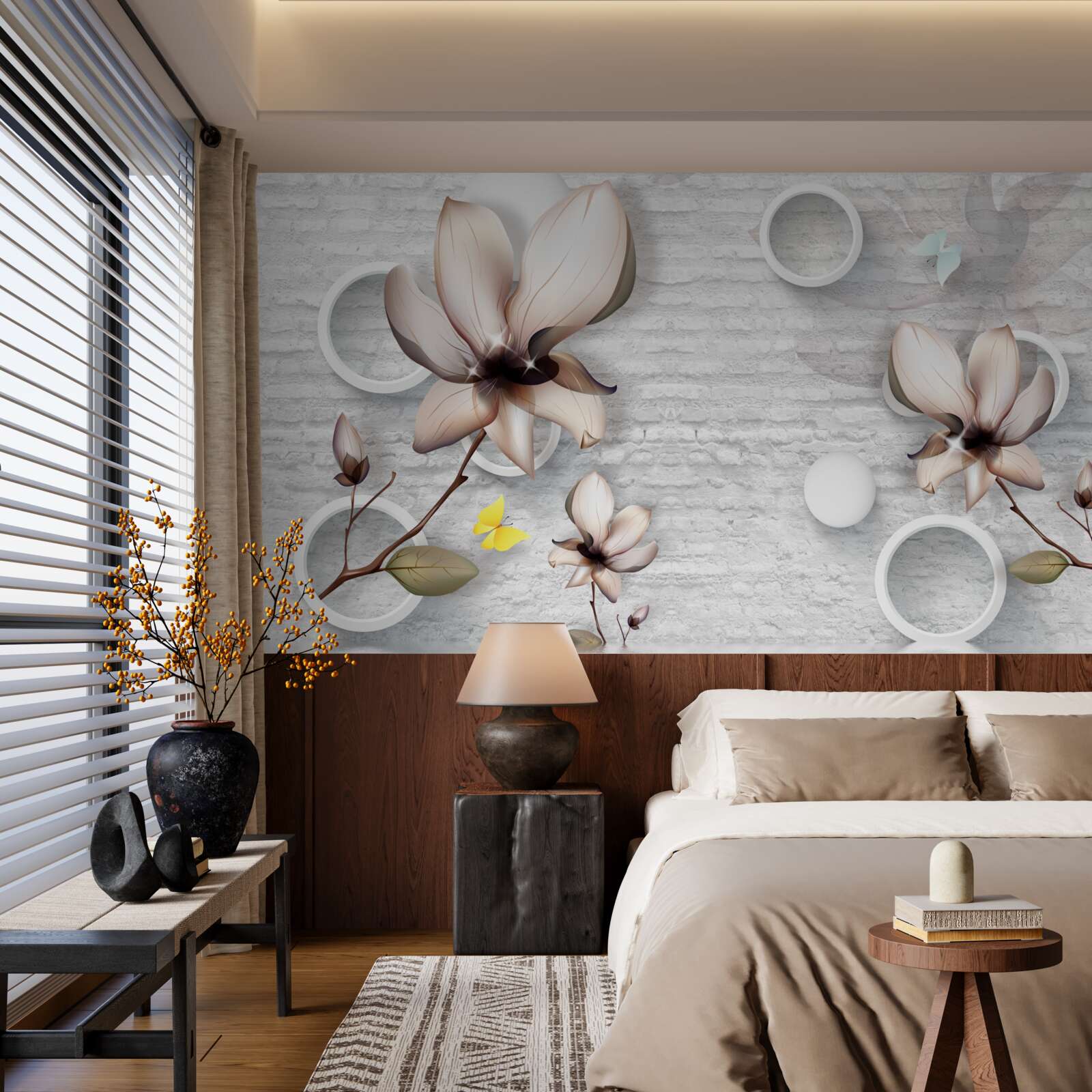 Fotobehang kleurrijke knoppen op een ongewone bakstenen achtergrond