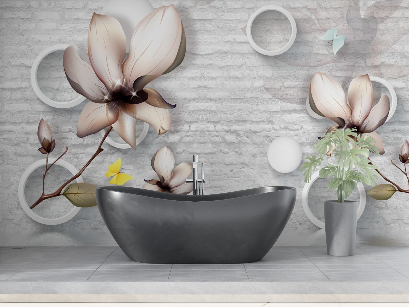 Fotobehang kleurrijke knoppen op een ongewone bakstenen achtergrond