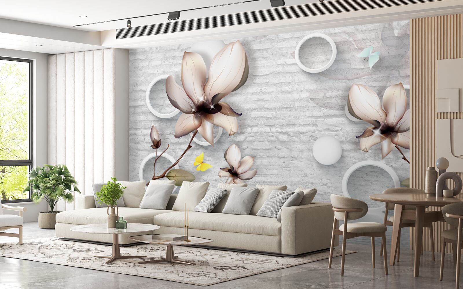 Fotobehang kleurrijke knoppen op een ongewone bakstenen achtergrond