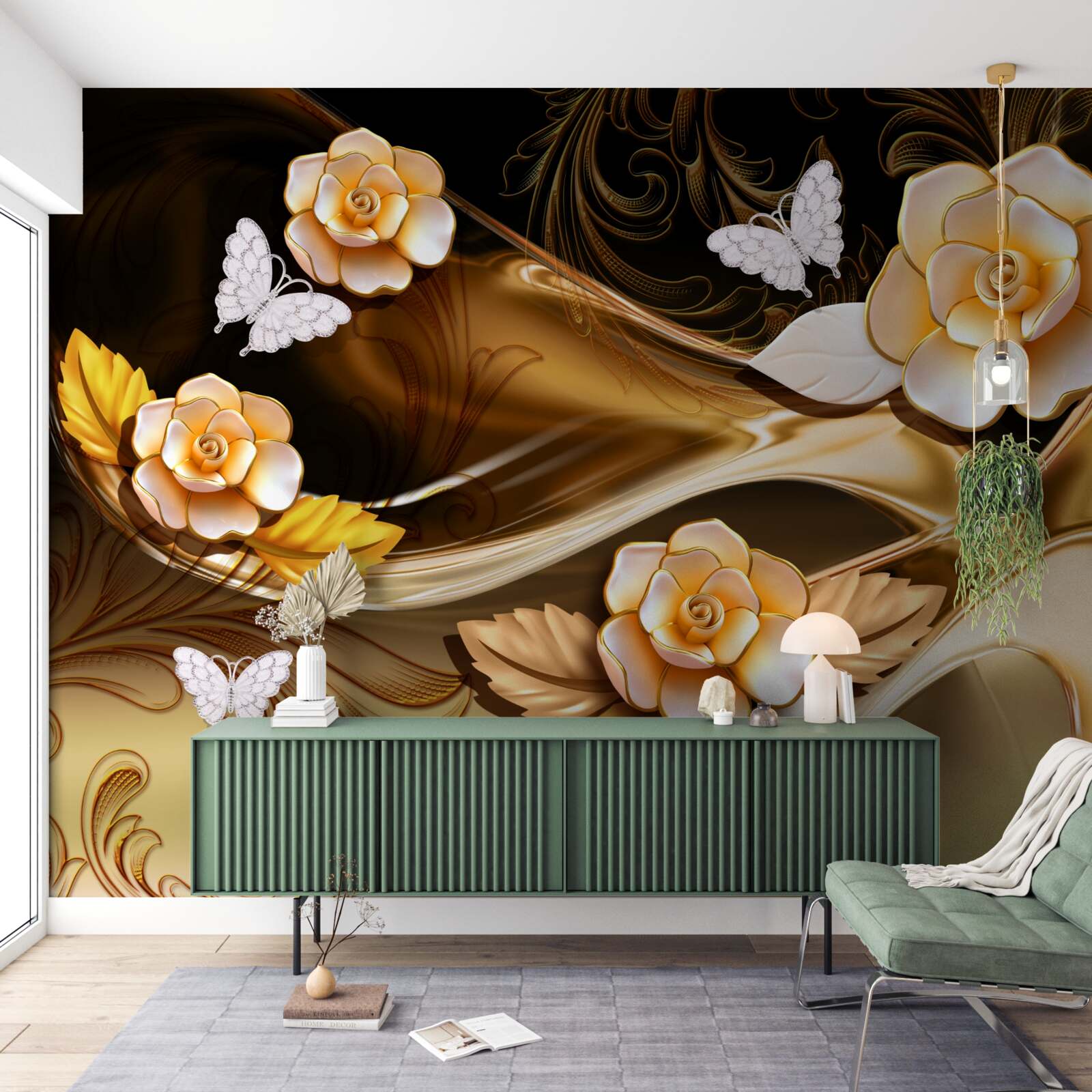 Fotobehang magnolia's met crèmekleurige bloemen aan tere takken