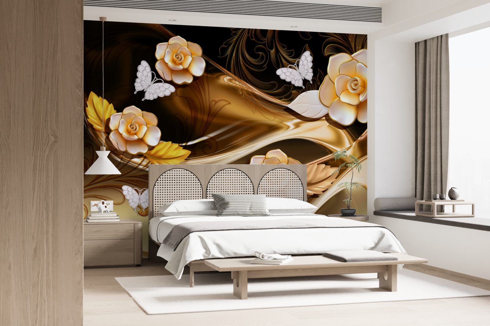 Fotobehang magnolia's met crèmekleurige bloemen aan tere takken