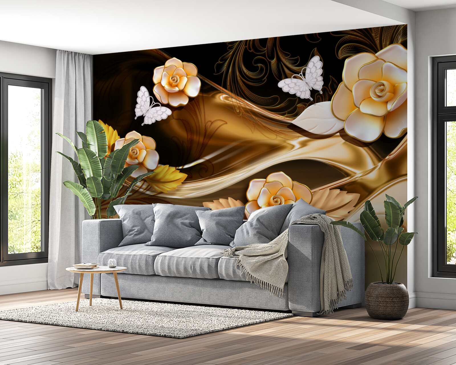 Fotobehang magnolia's met crèmekleurige bloemen aan tere takken