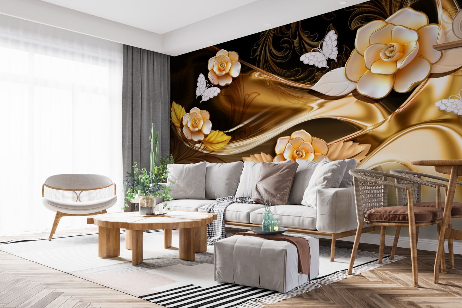 Fotobehang magnolia's met crèmekleurige bloemen aan tere takken