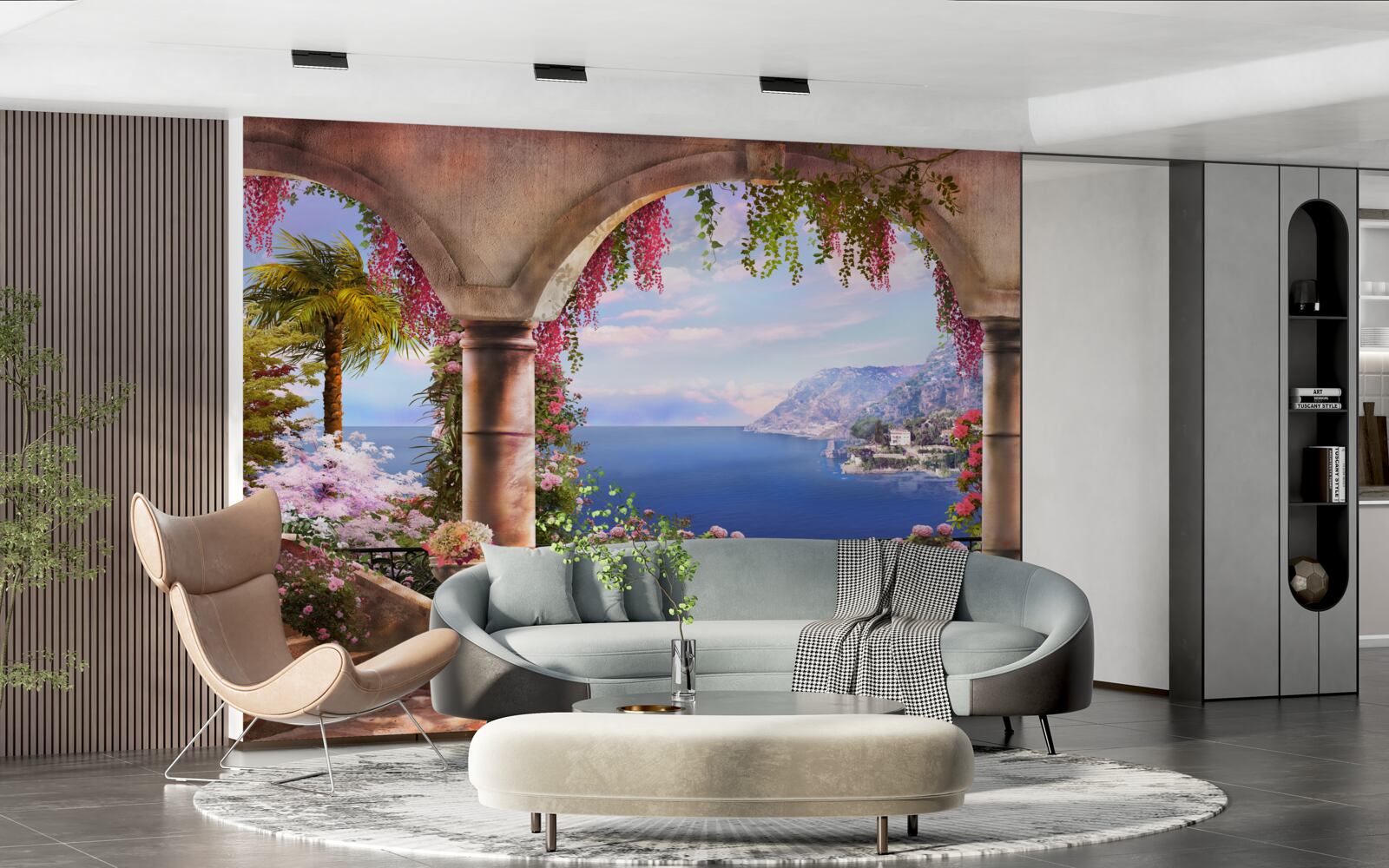 Fotobehang Stenen bogen aan de oevers van de blauwe zee