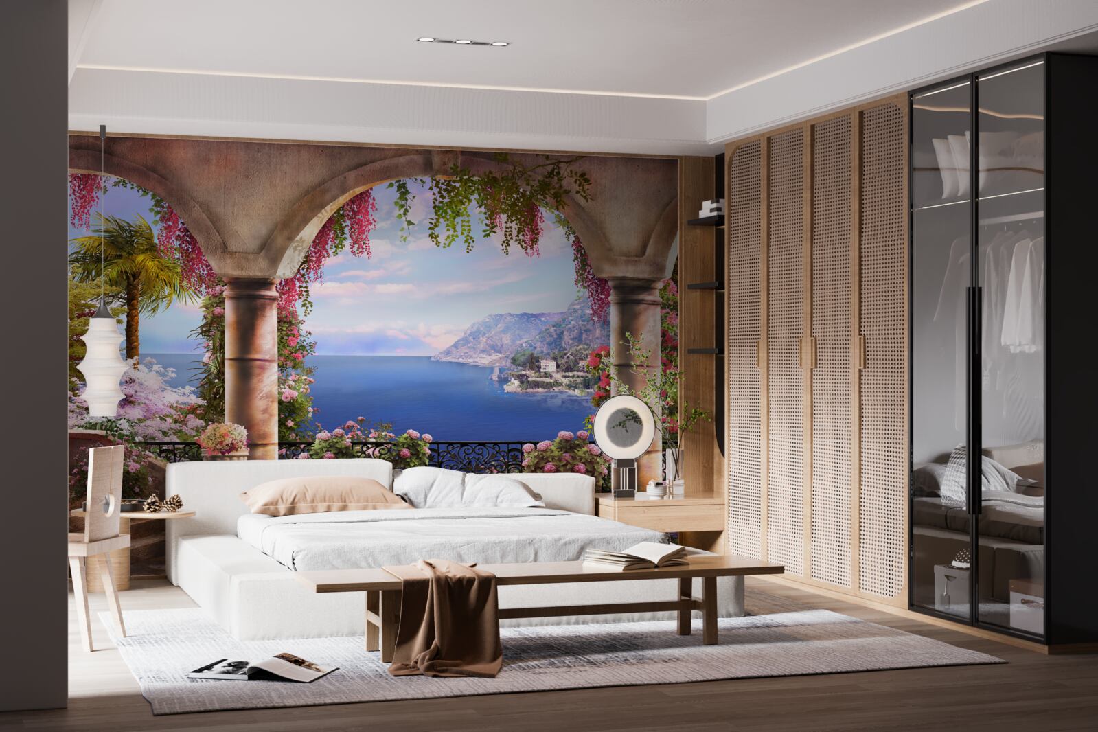 Fotobehang Stenen bogen aan de oevers van de blauwe zee