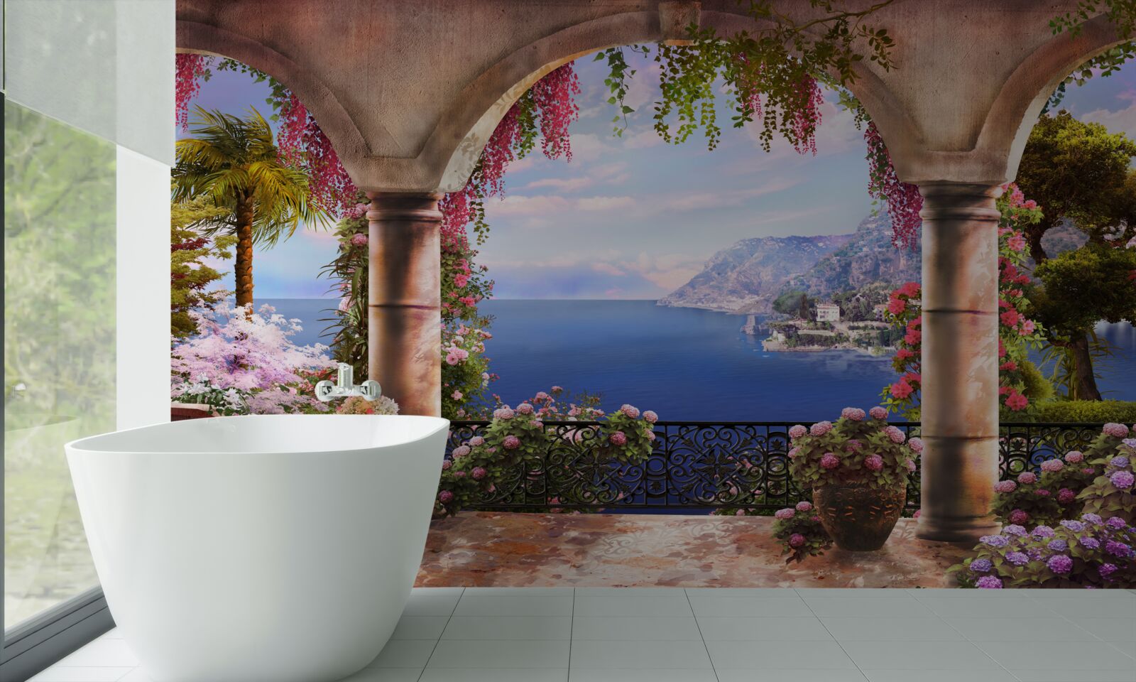 Fotobehang Stenen bogen aan de oevers van de blauwe zee