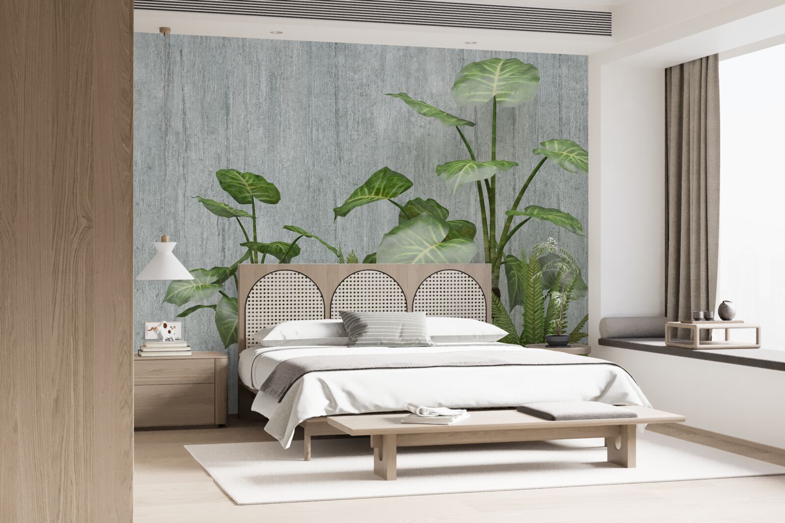 Fotobehang grote monstera struik op een zilveren achtergrond