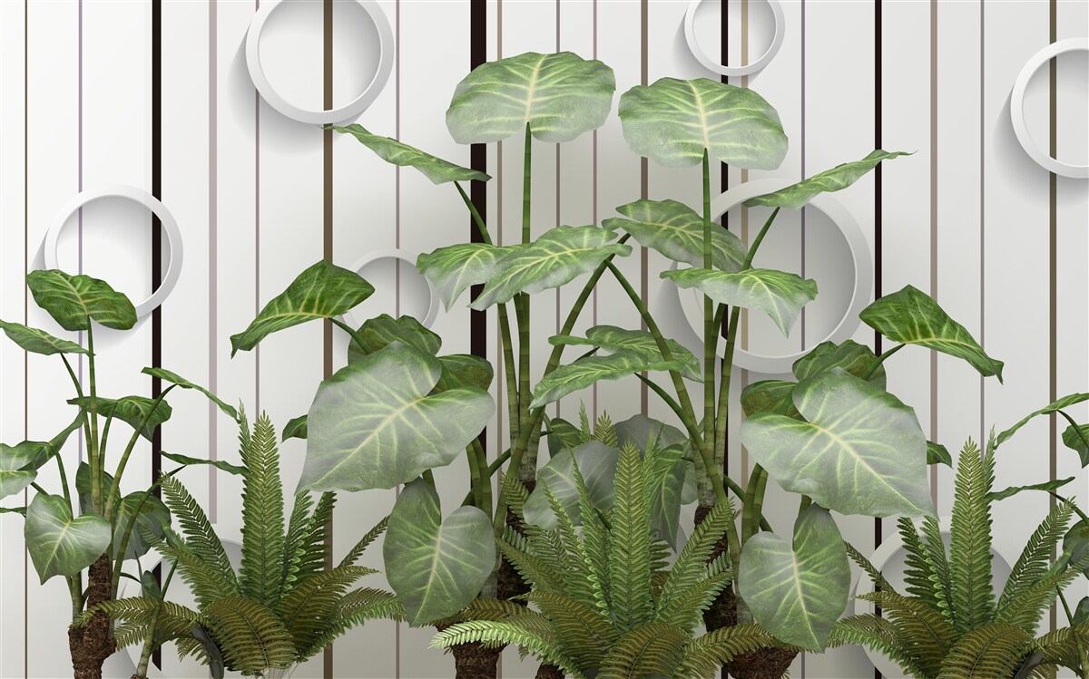 Fotobehang abstracte achtergrond versierd met groene vegetatie