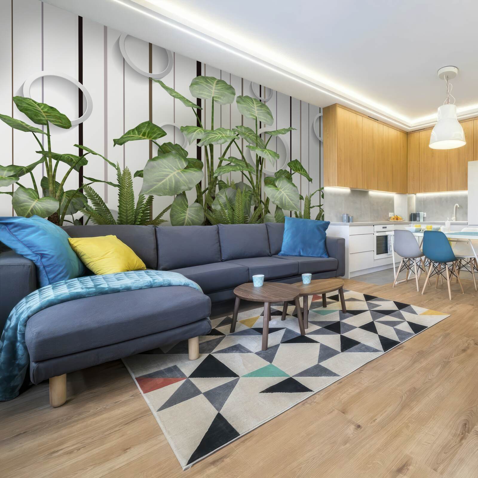 Fotobehang abstracte achtergrond versierd met groene vegetatie