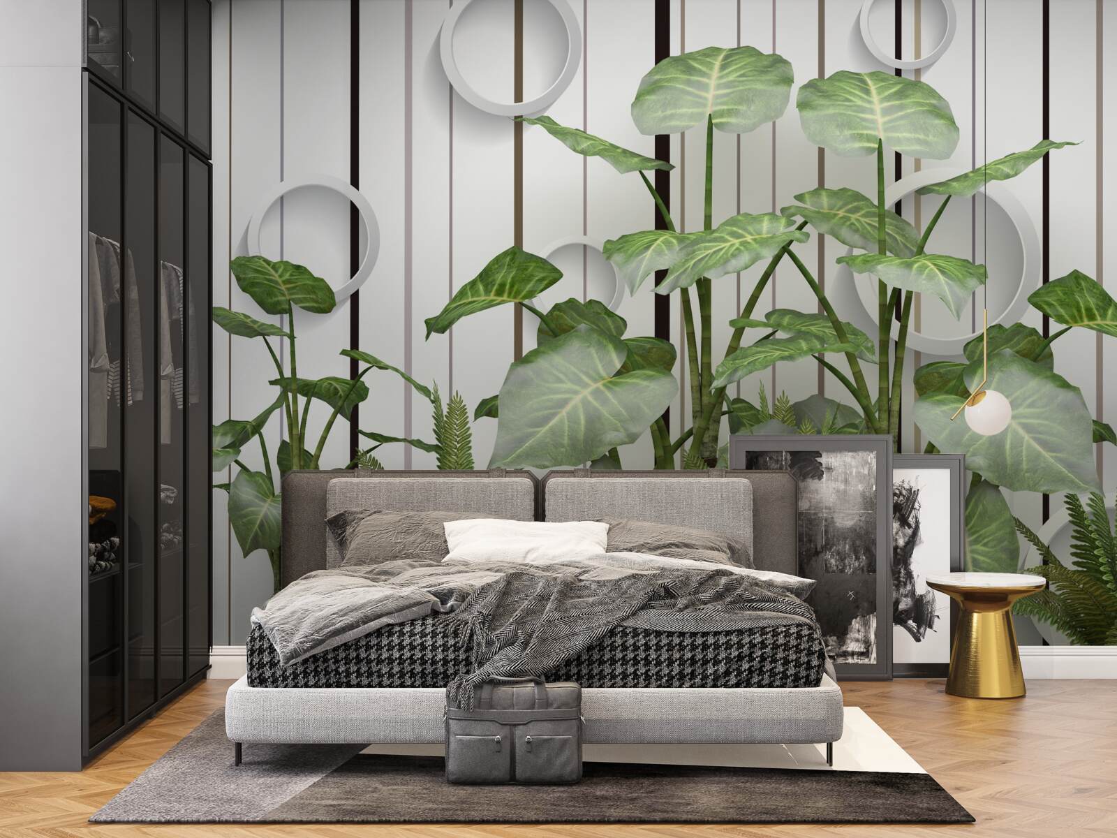 Fotobehang abstracte achtergrond versierd met groene vegetatie