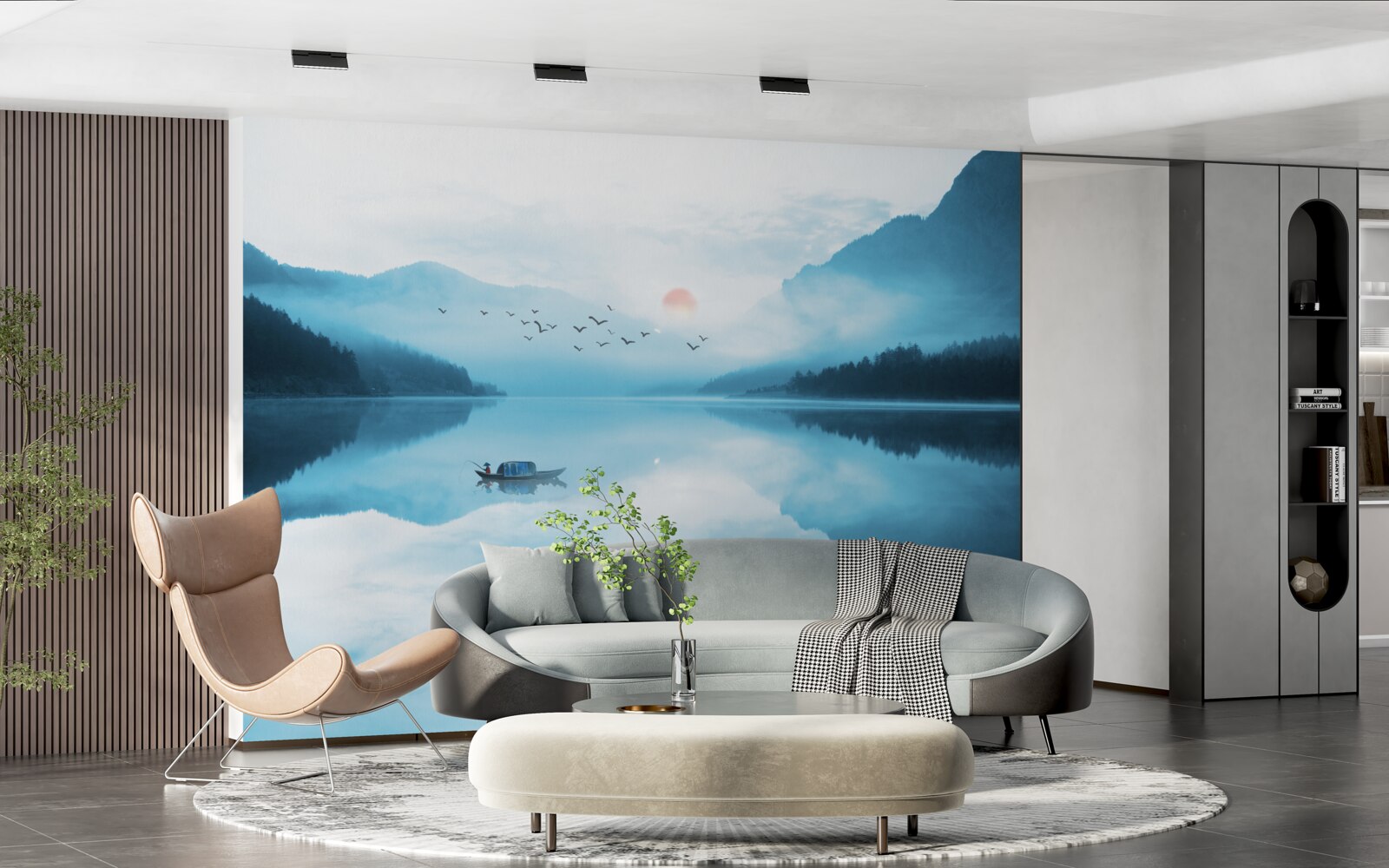 Fotobehang bij zonsondergang is de visser in diep water