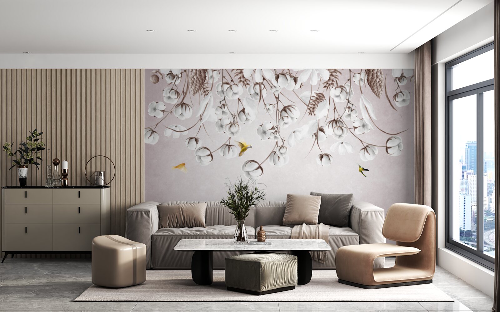 Fotobehang licht katoen op witte achtergrond