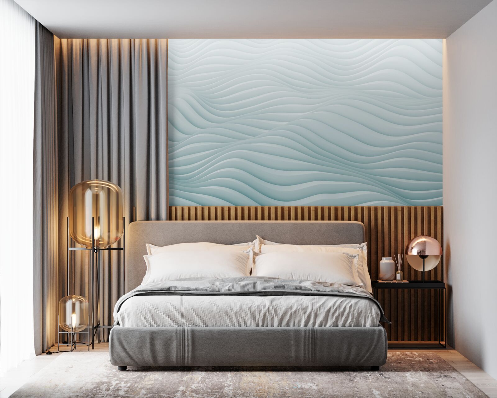 Fotobehang abstractie van gladde zeegolven