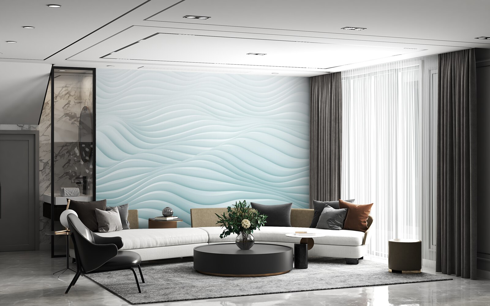 Fotobehang abstractie van gladde zeegolven