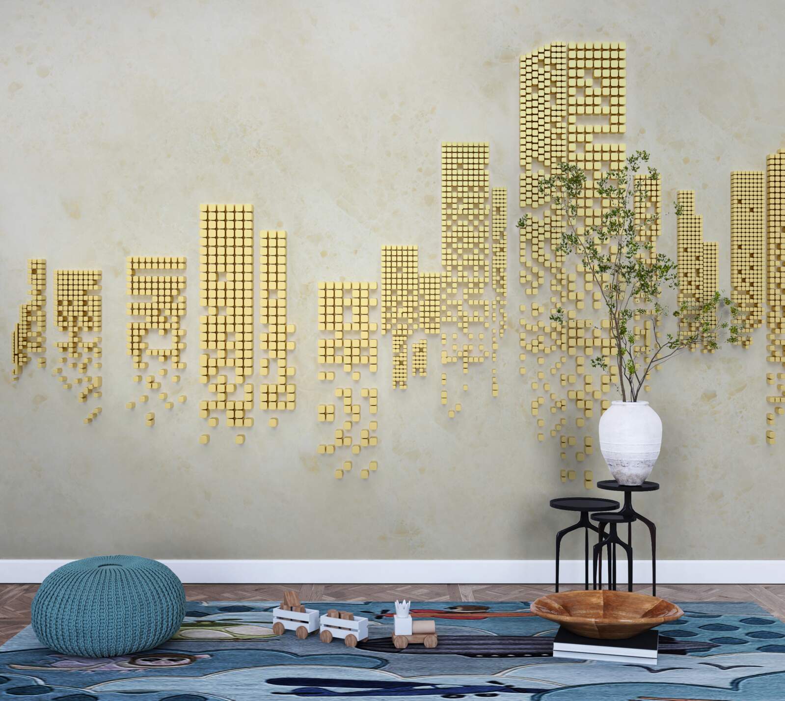 Fotobehang gouden kubus flats