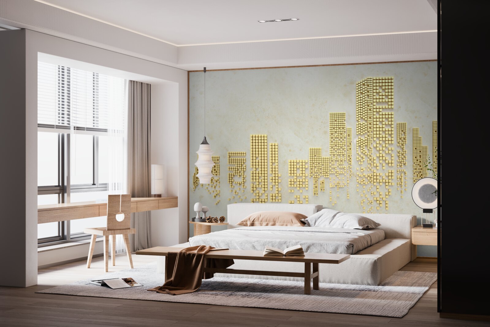 Fotobehang gouden kubus flats