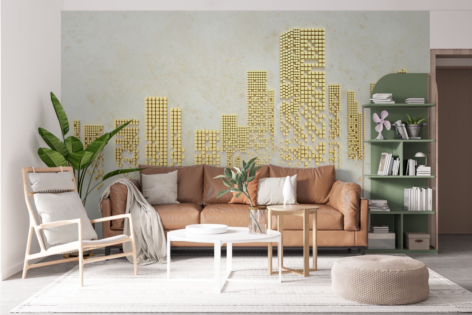 Fotobehang gouden kubus flats