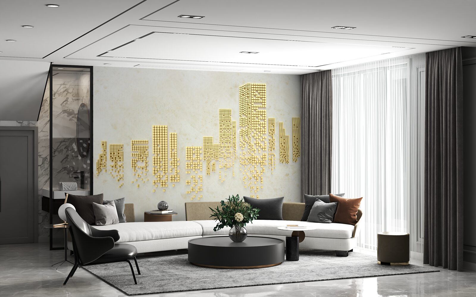 Fotobehang gouden kubus flats