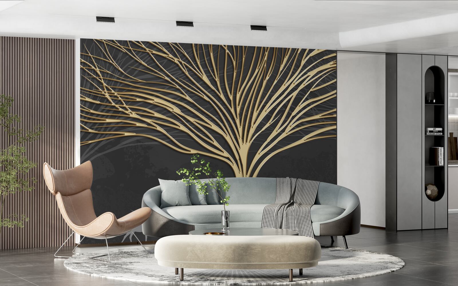 Fotobehang een kudde herten en een gouden boom