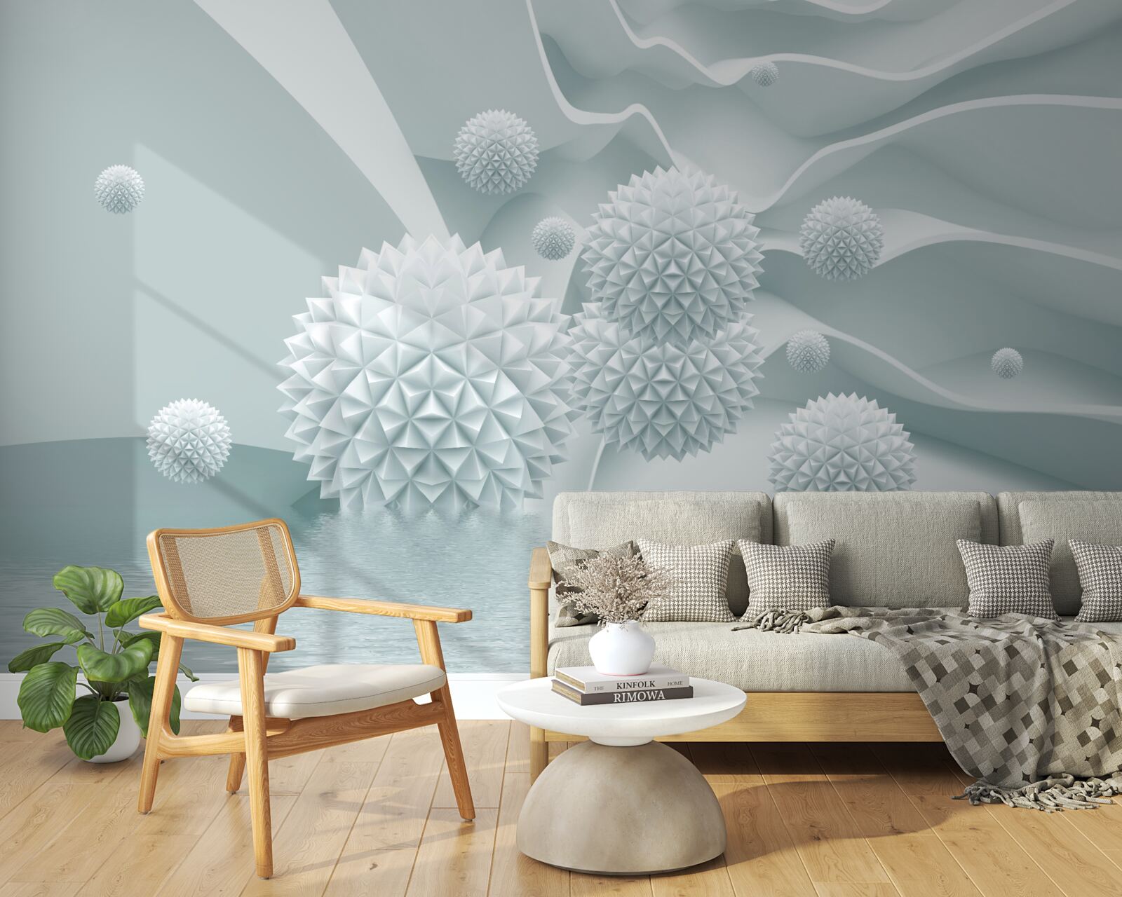 Fotobehang de ballen zijn wit en scherp en zweven in een staat van gewichtloosheid