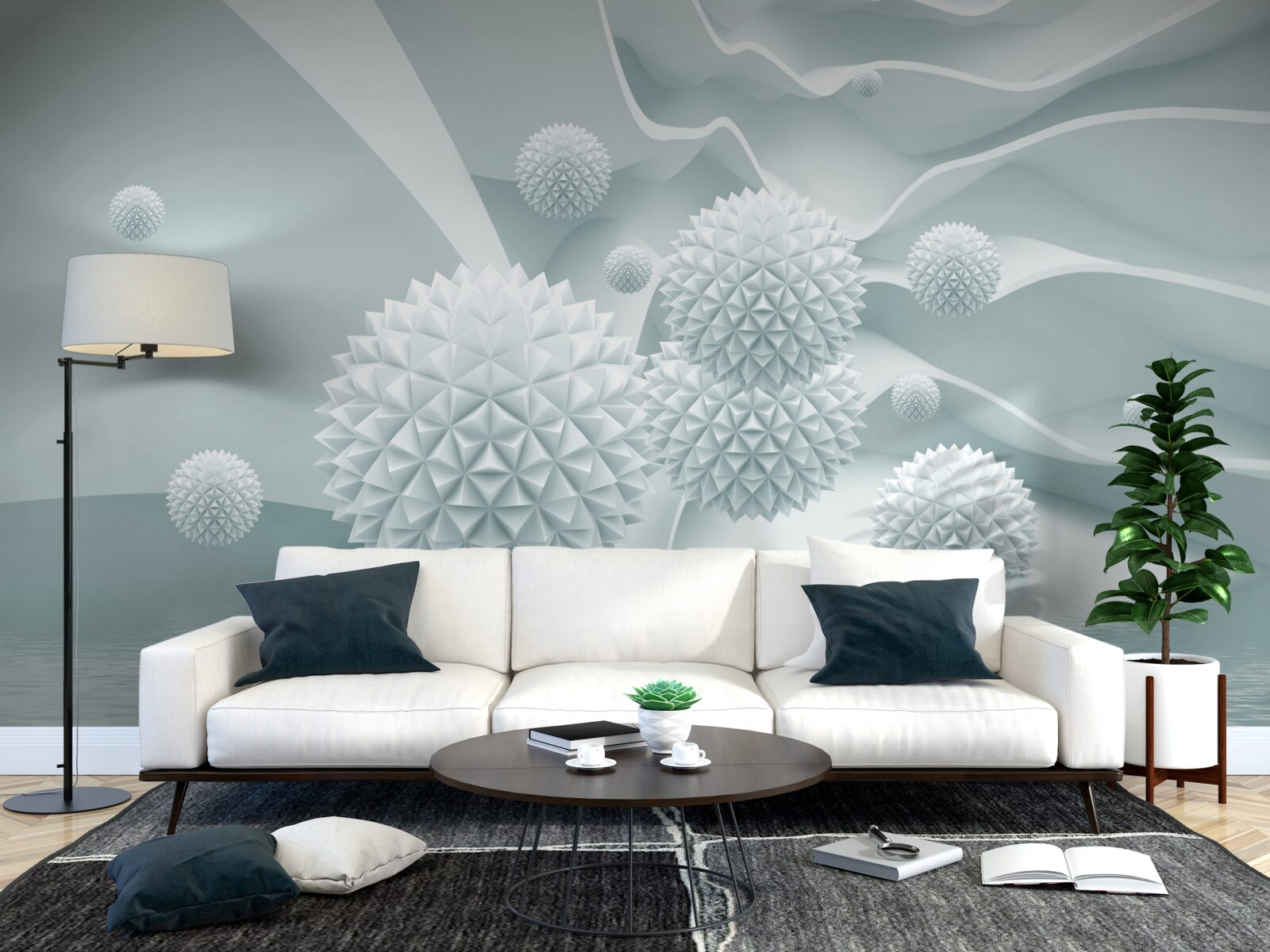 Fotobehang de ballen zijn wit en scherp en zweven in een staat van gewichtloosheid