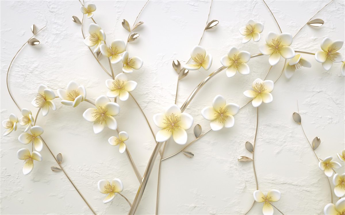 Fotobehang witte takken van magnolia met gele kern