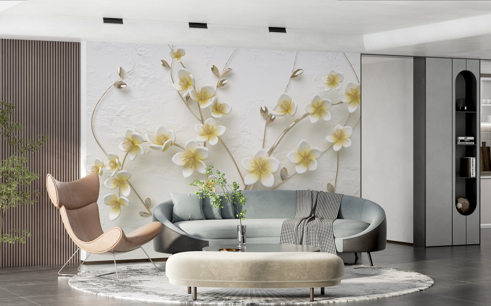 Fotobehang witte takken van magnolia met gele kern