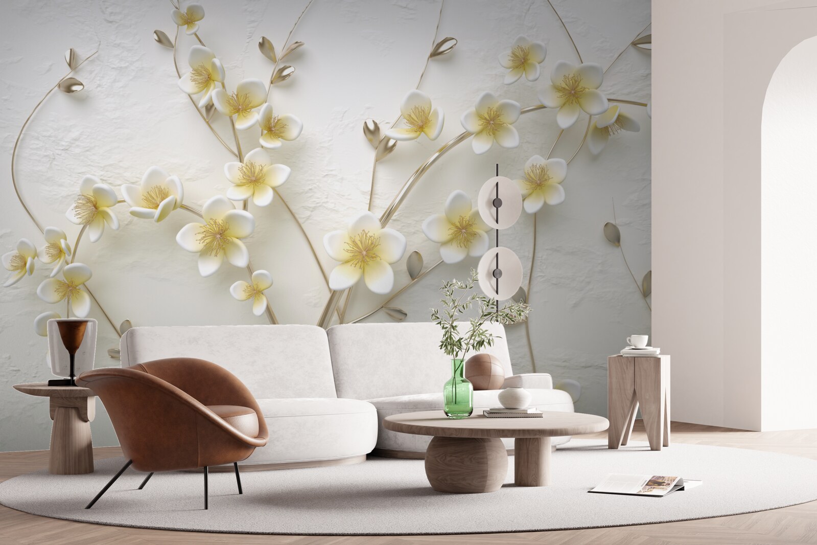 Fotobehang witte takken van magnolia met gele kern