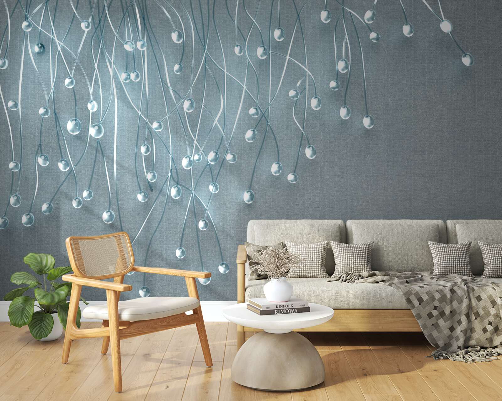 Fotobehang abstracte beelden van verticaal gerangschikte bloemen op takken