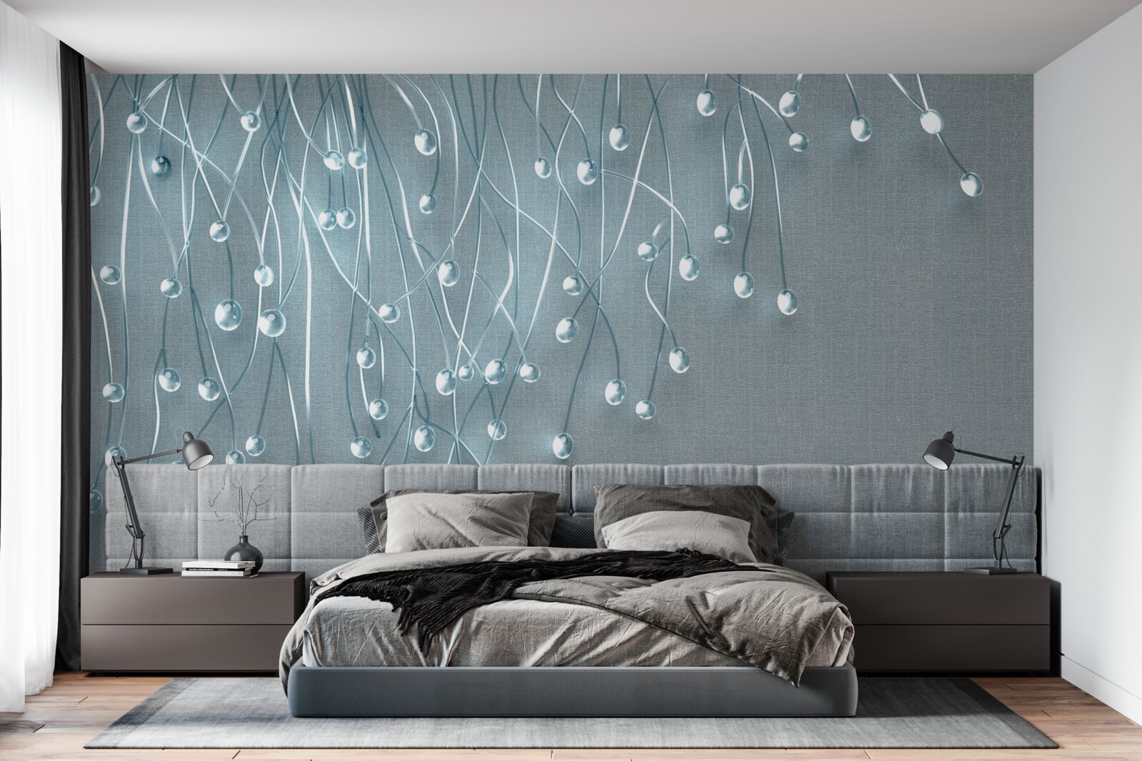 Fotobehang abstracte beelden van verticaal gerangschikte bloemen op takken