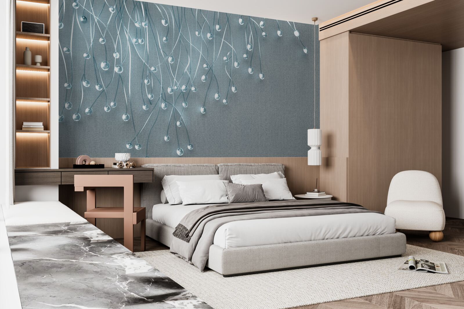 Fotobehang abstracte beelden van verticaal gerangschikte bloemen op takken