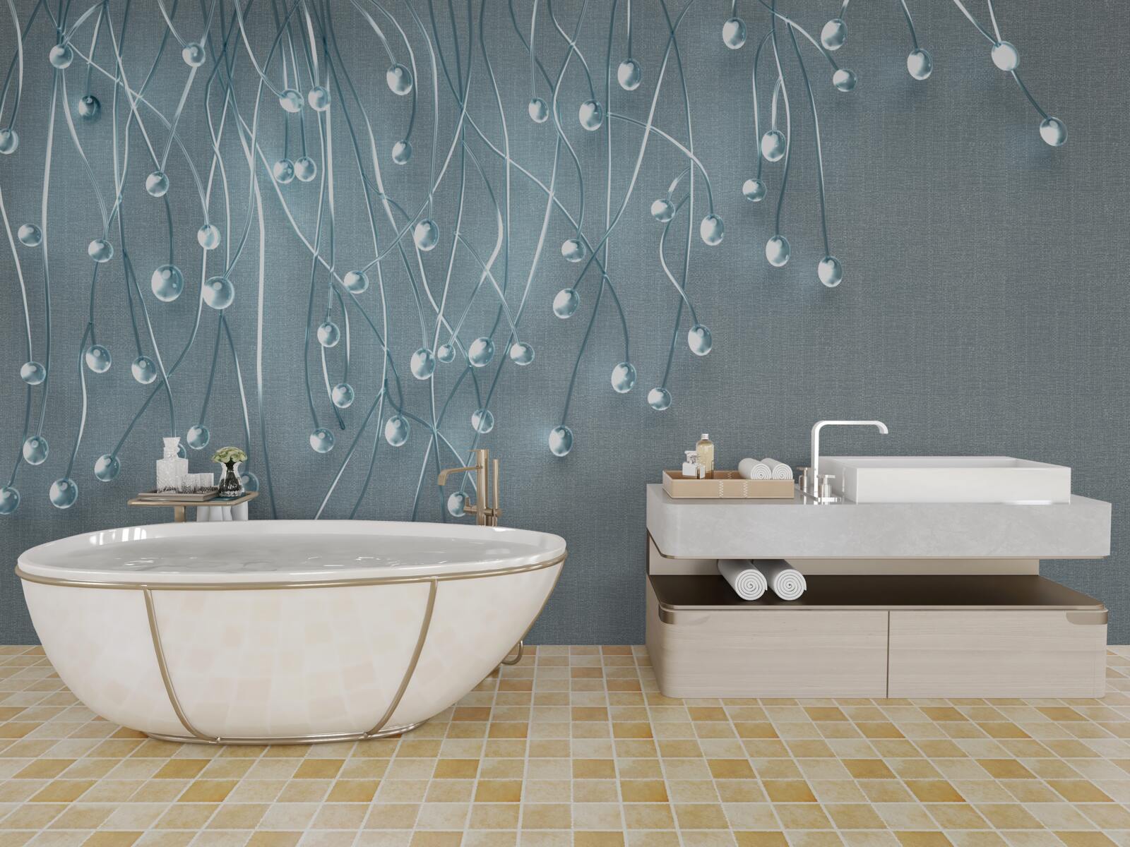 Fotobehang abstracte beelden van verticaal gerangschikte bloemen op takken