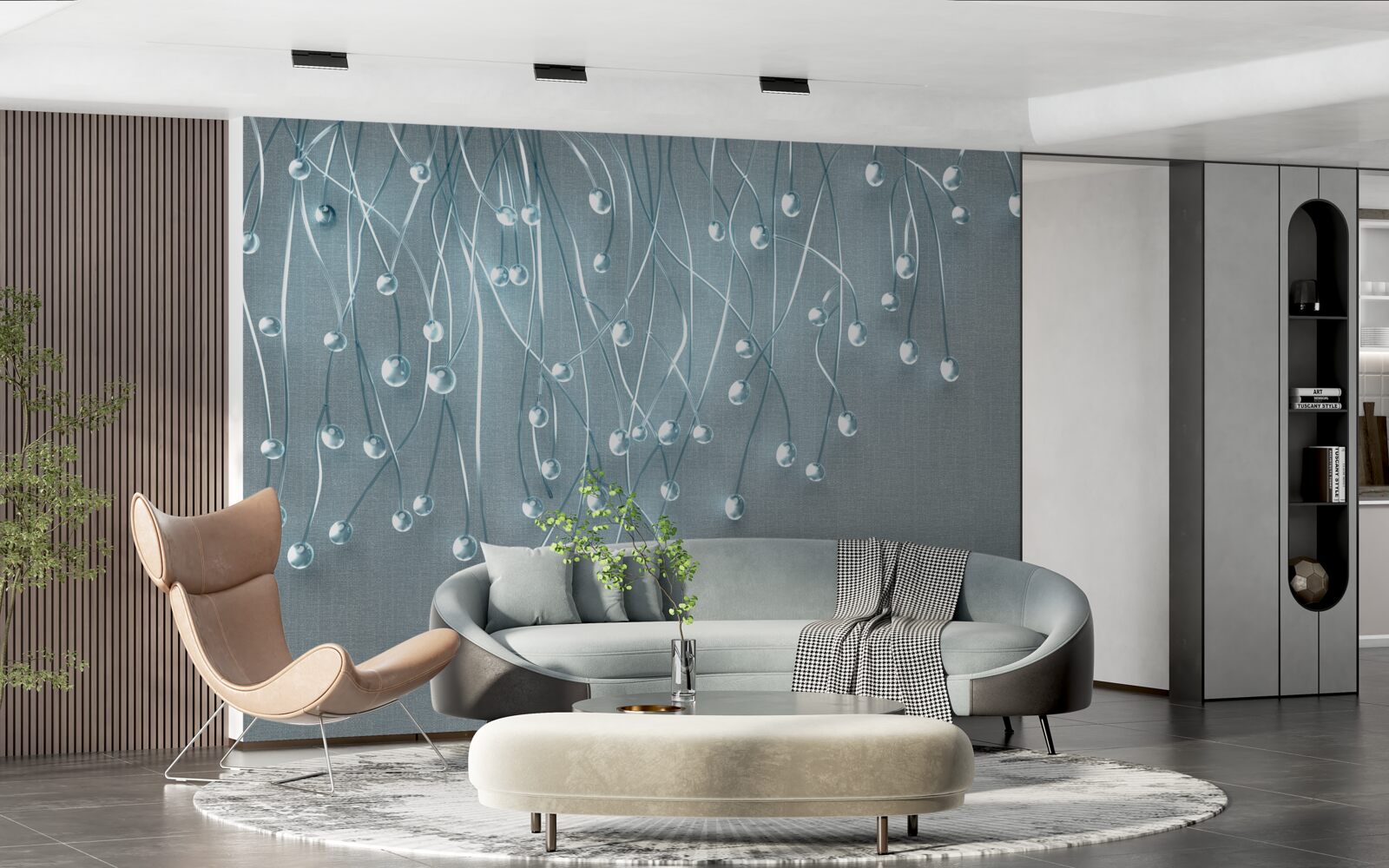 Fotobehang abstracte beelden van verticaal gerangschikte bloemen op takken