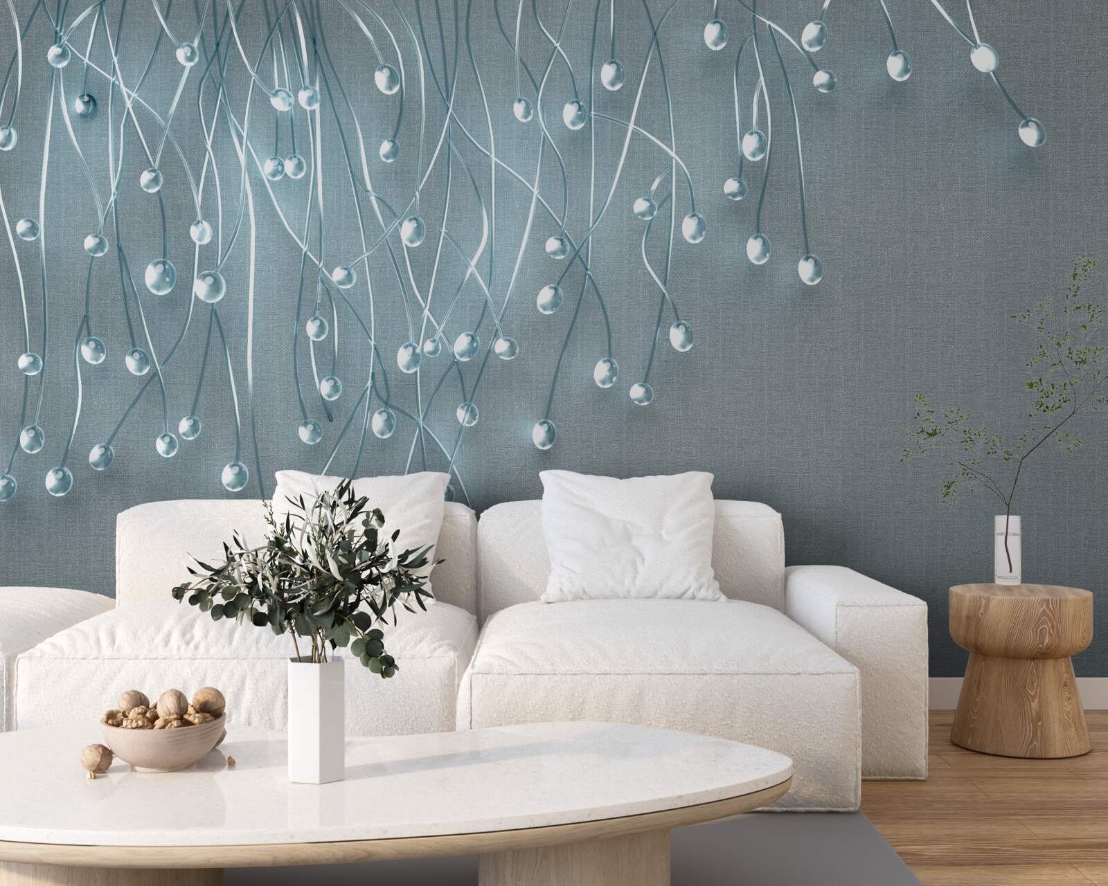 Fotobehang abstracte beelden van verticaal gerangschikte bloemen op takken