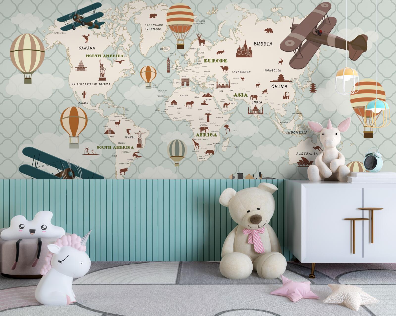 Fotobehang wereldkaart voor kinderen