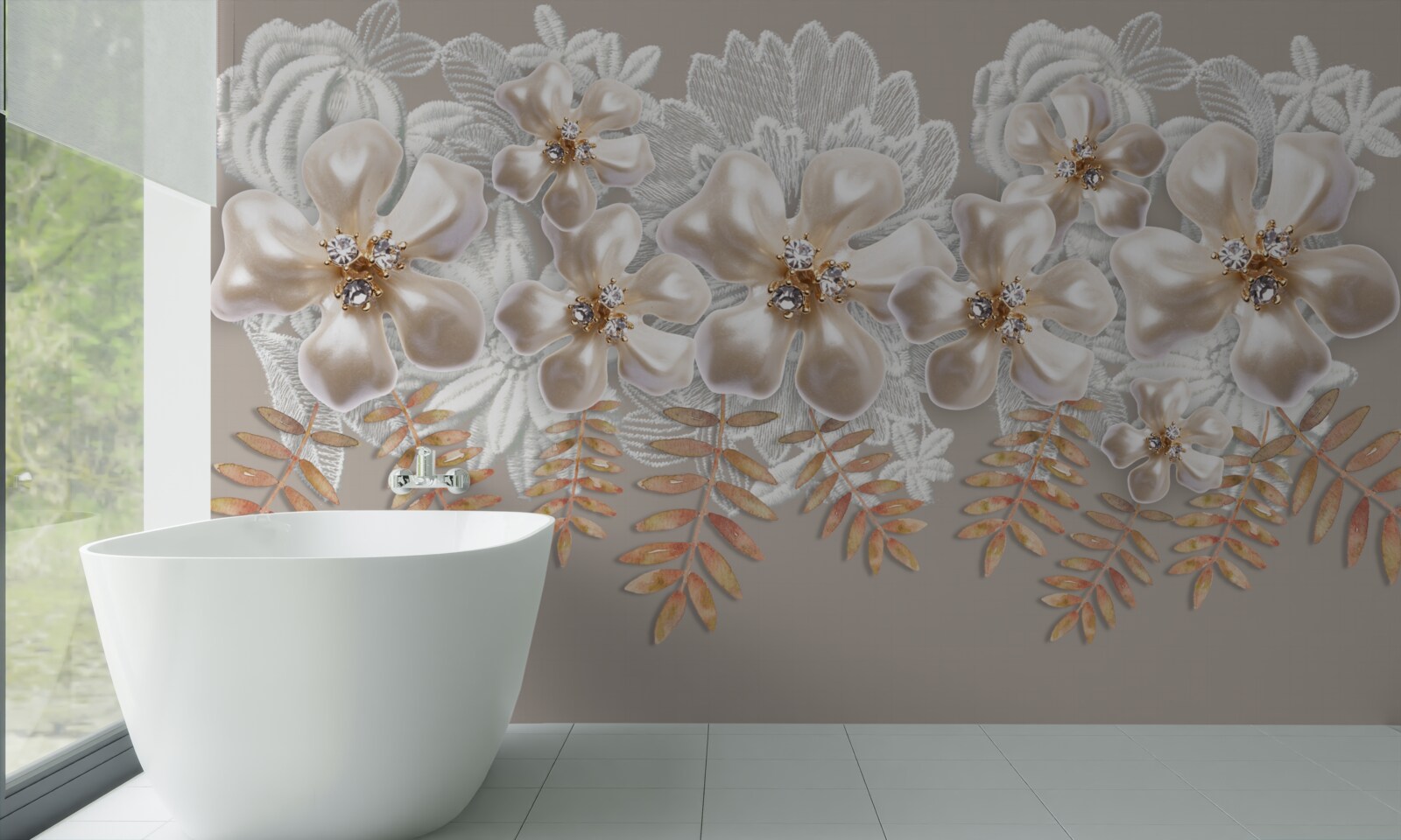 Fotobehang witte knoppen, glinsterend van heldere schoonheid, aan gouden takken