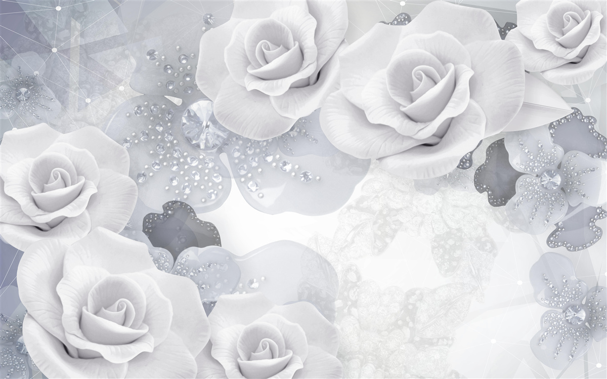 Fotobehang set van witte bloemen op een blauwe achtergrond